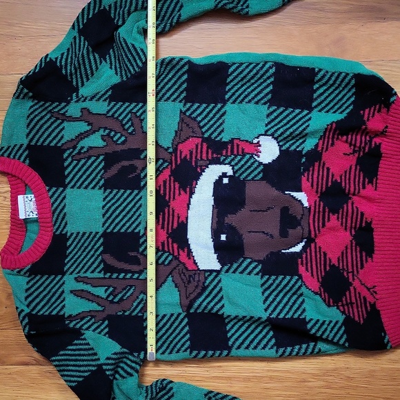 Ugly Christmas Sweater Party Reindeer Holiday Tacky Cute Hipster Measurements ⬇️ - Picture 1 of 12